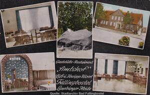 Bild vergrößern: Postkarte mit Abbildung der verschiedenen Räume der Gaststätte "Der Amtshof"