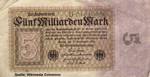 Bild vergrößern: Reichsbanknote im Wert für fünf Milliarden Mark aus dem September 1923