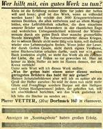 Bild vergrößern: Spendenaufruf im "Sonntagsboten" am 21. September 1947